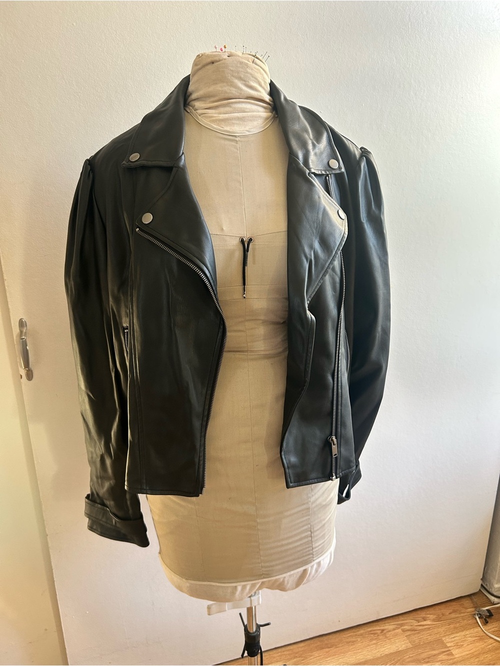 Black Leather Moto Jacket - Faux leather semi- cropped moto jacket Anthropologie